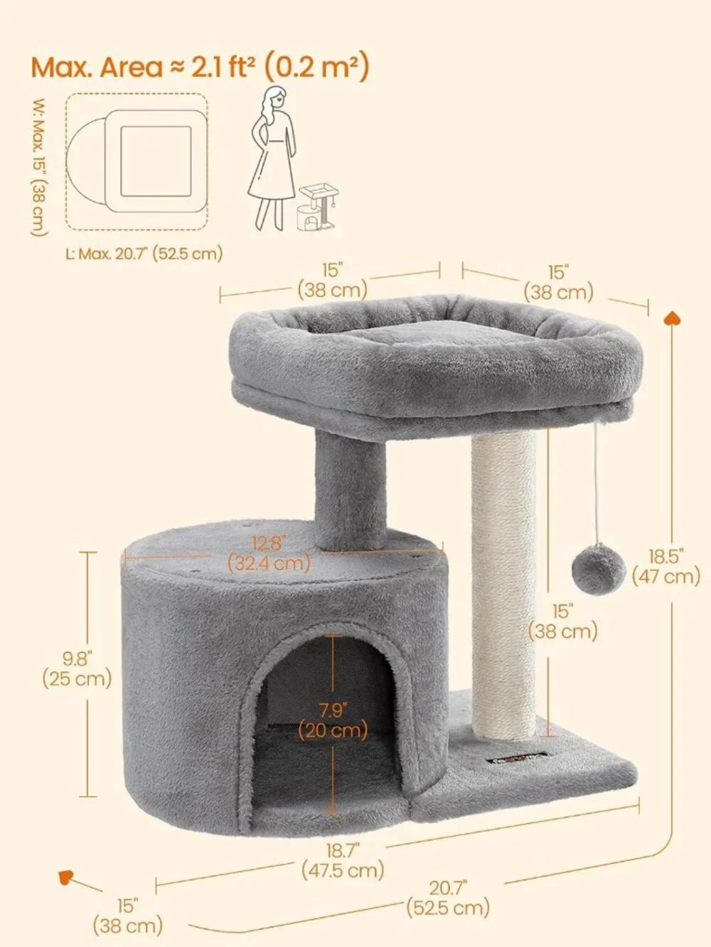 Cozy Small Cat Tree with Scratching Post & Plush Condo for Kittens - Light Gray